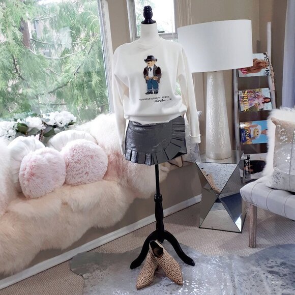 NWT Do+Be charcoal grey silver metallic thread pleated asymmetrical miniskirt, M - Picture 10 of 13